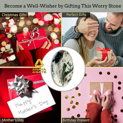 Anaya Agate Tree Agate Worry Stones Certified Crystal Thumb Worry Stone for Anguish, Relaxing and Soothing Balance Stones for Meditation, Stress Relief Crystals and Healing Stones for Men, Women