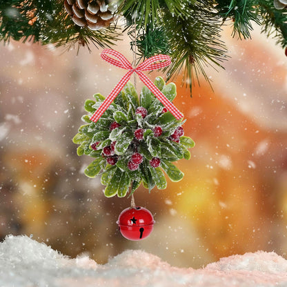 Forwe Mistletoe Christmas Decor Artificial Mistletoe Kissing Ball Ornament with Bell Bow Berries Hanging Christmas Decorations for Doorway Arch Light Fixture Xmas Tree (Red)