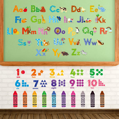 DECOWALL DS-8044 Animal Alphabet Numbers Colour Decals Stickers Kids Peel and Stick Removable for Room décor Letters ABC Classroom playroom Decorations Educational Bedroom Nursery