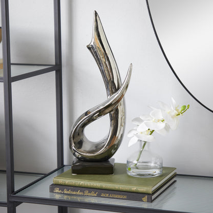 Deco 79 Porcelain Ceramic Abstract Decorative Sculpture Home Decor Statue with Black Base, Accent Figurine 8" x 4" x 17", Silver