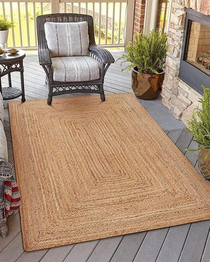 KEMA Jute Braided Area Rug, 4x6 Feet (48x72 Inches) - Rustic Vintage Braided Reversible Rectangular Rug, Shag Rugs for Bedroom, Jute Kitchen Rug, Living Room Rugs