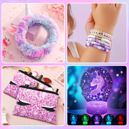 Toylink Unicorn Gifts for Girls Age 4 5 6 7 8 9 10, Kids Unicorn Toys with Mini Karaoke Machine/Glowing Blanket/Night Light/Headband/Bracelets, Birthday Graduation Gifts for Daughter Niece
