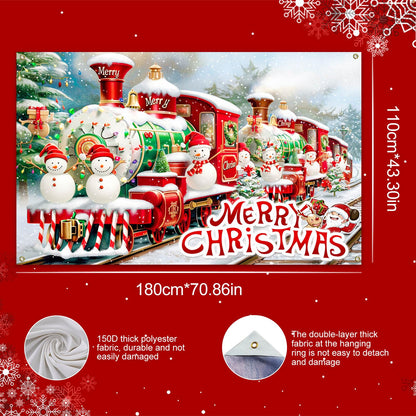 BlissYard Christmas Backdrop Photography Background Train Snowman 71x43 Inch Winter Holiday Season Family Party Birthday Glitter Merry Xmas Decoration Photo Booth Prop