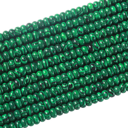 76pcs 5x8mm Natural Stone Green Malachite Rondelle Spacer Loose Beads Abacus Disk Stone Round Loose Gemstone Beads for Jewelry Making DIY Bracelet Necklace
