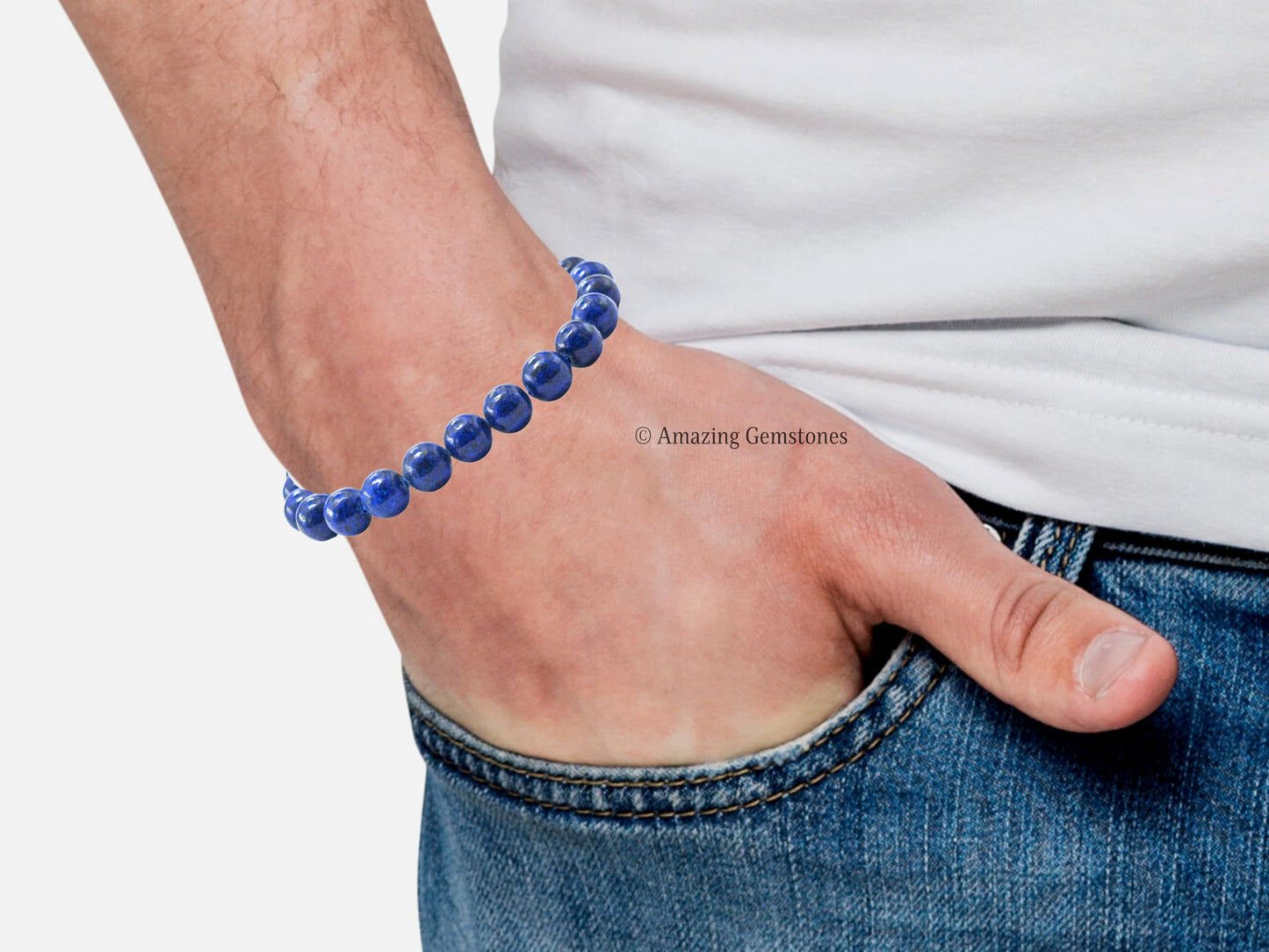 Amazing Gemstone Lapis Lazuli Bracelet for Women Men's Gifts - Protection Healing Crystal 8mm Gemstones Beaded Adjustable Bracelet Pulseras Para Hombres Mujer Stocking Stuffers (Lapis Lazuli Onyx)