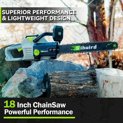 Sihuird 60V 18-Inch Cordless ChainSaw, 2 x 60V 6.0Ah Battery and Charger, Brushless Motor Electric Chainsaw with Tool-free Chain Tension & Auto Lubrication for Tree, Wood Cutting-SL9160