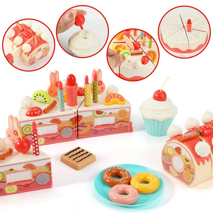 82 PCS Birthday Cake Food Play Set - Food Toy Pretend Cutting Play Cake Desserts Ice Cream and Donuts Food Toys - Birthday Gifts Toy Set for Boys Kids Girls