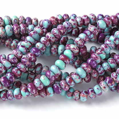 76pcs 5x8mm Natural Stone Galaxy Sea Imperial Jasper Rondelle Spacer Loose Beads Abacus Disk Stone Round Loose Gemstone Beads for Jewelry Making DIY Bracelet Necklace