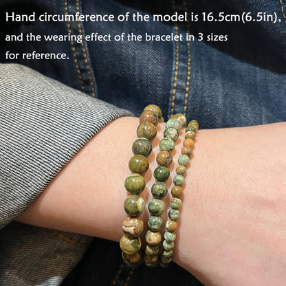 CHCCOYE 6mm Natural Healing Gemstone Bracelet Handmade Yoga Stretch Elastic Bracelet Stress Relief Crystal Jewelry for Men and Women (6mm, Green Rainforest Jasper)