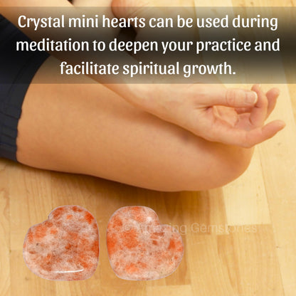 Amazing Gemstone Sunstone Stone Heart - Pack of 2 Crystal Heart Stones Rocks - Corazones De Piedra Crystals and Healing Stones Heart Shaped Crystal - Stocking Stuffers Gifts