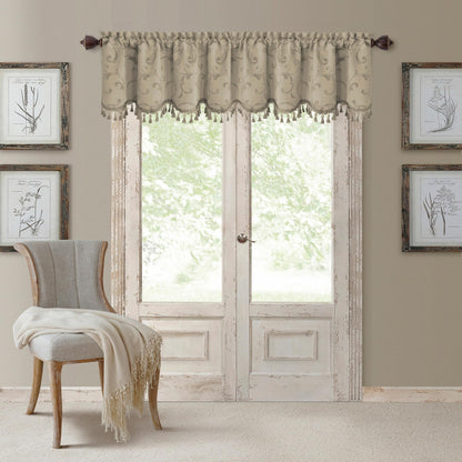 Elrene Home Fashions Mia Jacquard Scroll Blackout Valance, 52" x 19" (1 Valance), Natural