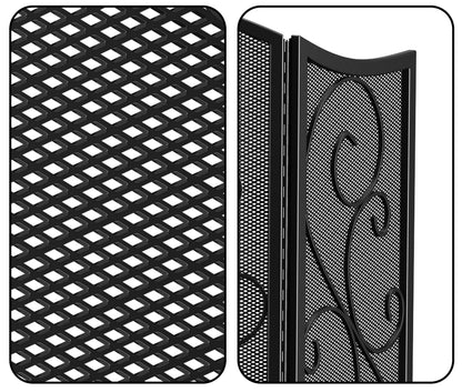 Fire Beauty Fireplace Screen 3 Panel Wrought Iron Metal 48"(L) x30(H) Spark Guard Cover(Black)