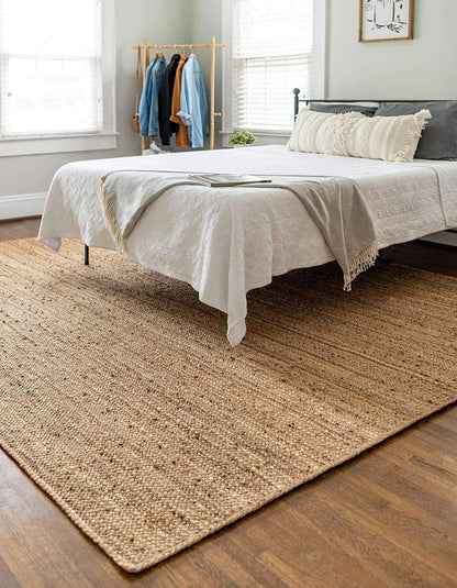 Hand Woven Jute Area Rug 8x10 Feet Rectangle - Handcrafted Braided Design, Indoor & Outdoor Reversible Natural Fiber Rug - Rustic Farmhouse Carpet for Living Room, Hallway, Bedroom (Natural, 8'x10')