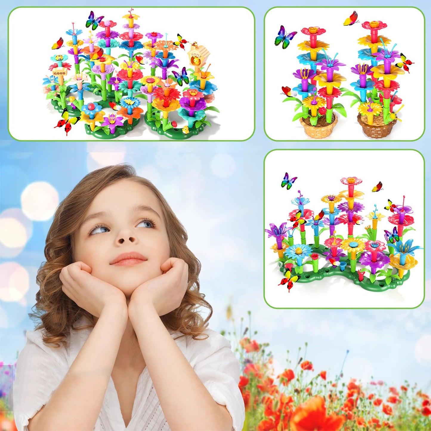 Doloowee 102Pcs Flower Garden Building Toys for Girls 3 4 5 6 7 Year Old, Upgrade DIY Building Stacking Toys, STEM Preschool Educational Toddler Toys Brain Development Kindergarten Kids Toy