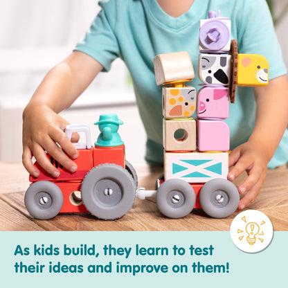 Melissa & Doug Blockables™ Farm Snap and Play, Mix and Match Connectable Wooden Building Blocks Play Set Toy for Preschool Boys and Girls (56 Pcs)