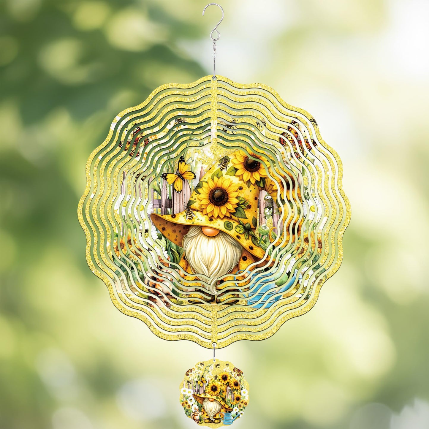 LIRAVENO Metal Wind Spinners Outdoor - 3D Kinetic Art Hanging Ornaments Sunflower Gnome Wind Spinner Patio Lawn Garden Yard Balcony Indoor Home Decor Gnomes Gifts for Women Mom Grandma Wife Friends