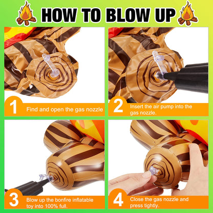 Sumind 2 Pieces Inflatable Fake Campfire Camping Props Bonfire Party Decor Campfire Party Decorations Artificial Flame for Indoor Camping Overnight and Scene Setting