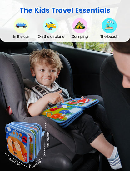 BizyKoady Toddler Busy Book for 1-3, Montessori Felt Busy Book, Busy Board for 1+ Year Old, Toddler Airplane Travel Toys, Educational Learning Activity Books, Girl & Boy Birthday Gift