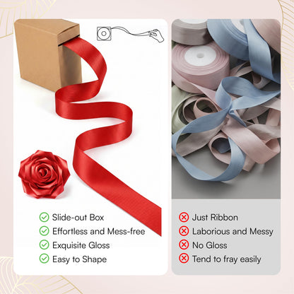 Caydo 1-1/2 Inch Red Ribbon for Flower Bouquet for Mothers Day Gifts, 50 Yards Satin Ribbon Flower Making Kit with Floral Stem Wire, Wrapping Paper, Glue Stick, 3D Butterfly & Diamond Pins