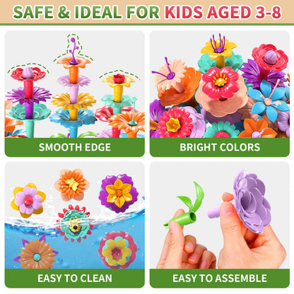 Garbo Star 148PCS Flower Garden Building Toys for 3 4 5 6 Year Old Girls, Educational Activity Preschool Birthday Gifts for 3 4 5 Year Old Girls, Building Stem Toys for Kids Toddlers Ages 3-5