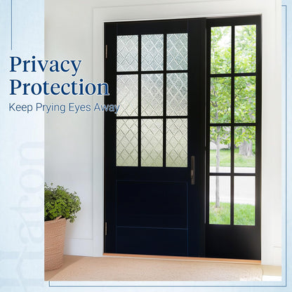Haton Window Privacy Film Decorative Frosted Glass Window Film, Sun Blocking Stained Glass Clings, Static Cling Removable Stickers for Home Door Coverings, Lattice Pattern 17.5" x 78.7"