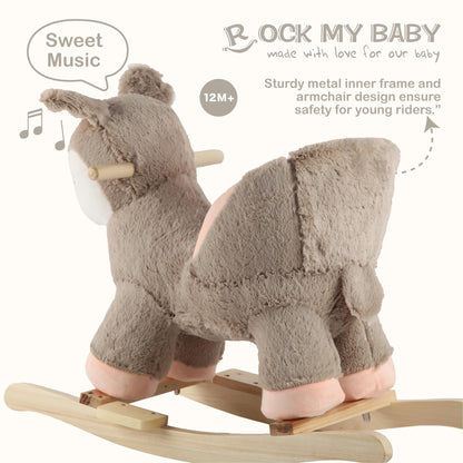 Rock My Baby Rocking Horse Deer with Chair, Plush Stuffed Animal Rocker for Toddlers 1-3, Baby Rocker with Sweet Music, Animal Ride on,Pink Deer,CPC Certified