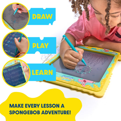 Spongebob Squarepants LCD Doodle Writing Tablet Toy - Travel Essential for Kids - Birthday Gift for Boys & Girls - STEM Drawing & Educational Learning Activity Games (Bubble Turquoise)