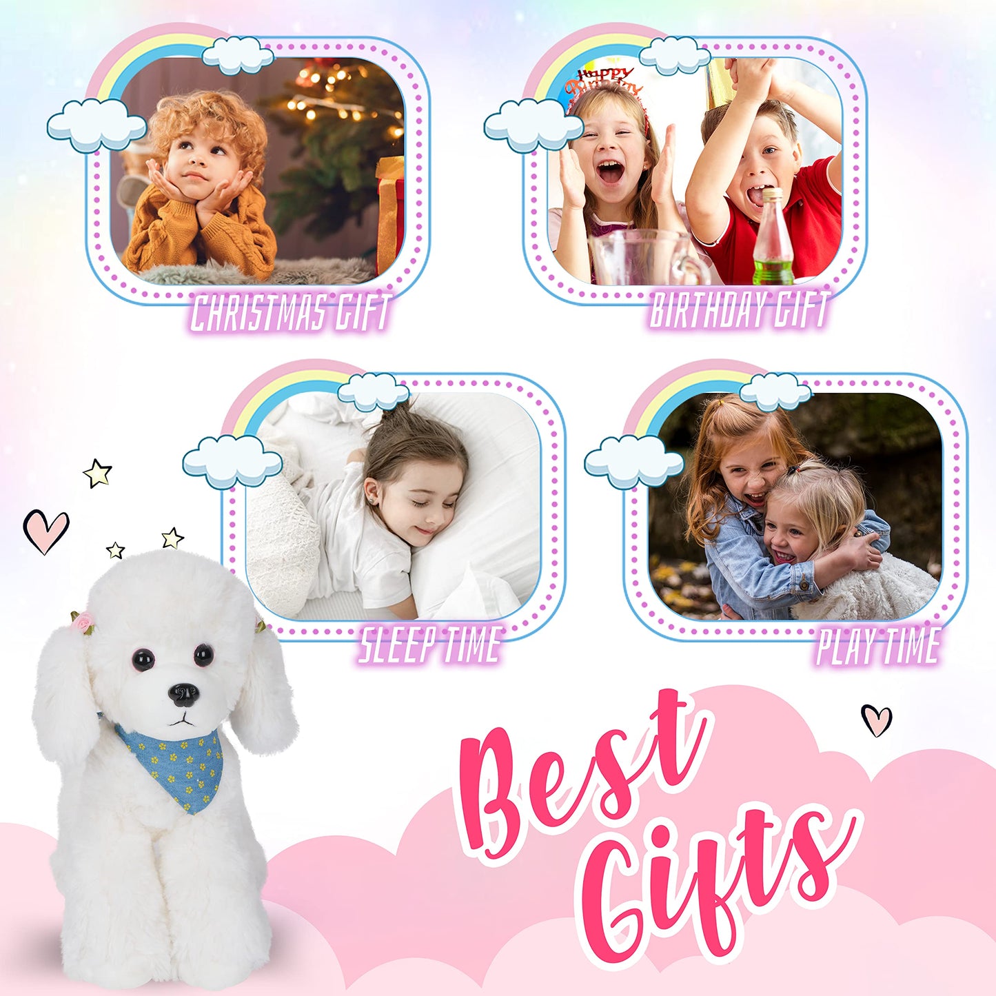 Athoinsu Realistic White Poodle Puppy Stuffed Animal Soft Adorable Hugging Puppy Dog Plush Toy Children's Day Holiday Birthday (White)