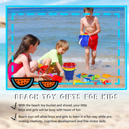 30 Pack Sand Castles 5 Inch Beach Buckets and Shovel Set Including 10 Plastic Buckets 10 Sand Shovel Sand Pail Bulk with10 Water Gun for Kids Summer Seaside Beach Pool Party