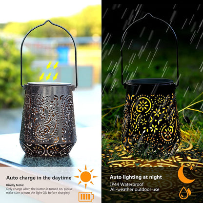 Solar Lanterns Outdoor Waterproof Hanging Solar Lantern, Retro LED Solar Powered Lantern Lights with Handle for Patio Garden Yard Pathway Lawn Porch Decor (3 Pack)