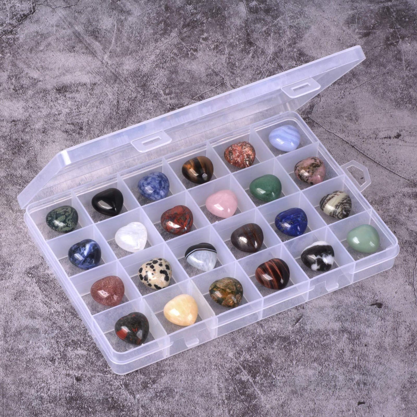 All Natural 20mm Mini Puffy Heart Assorted Gemstone Healing Crystal Pocket Stone Rock Collection Box (Pack of 24)