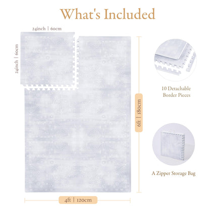 PopsyKosy Premium Baby Floor Play Mat - Thick & Cushioned 0.5 inch Playroom Foam Mat, Non-Toxic Odorless - 6 Tiles - Spacious 6x4 ft. - Stylish & Large, Waterproof for Kids & Toddlers - Lavender Gray