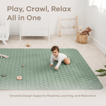 Comfy Cubs Rectangle Kids Play Mat - Large 60 x 96 inches Soft Quilted Baby Floor Mat with Non-Slip Bottom - Plush Design for Toddlers' Playtime - Comfortable and Durable - Fern