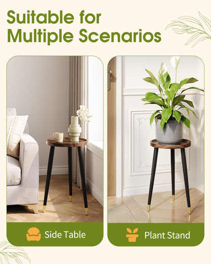 AZADESJET Plant Stand Indoor 2 Pack, Wood Mid Century Indoor Plant Stand, Tall Plant Stands for Flower Pot, Modern Plant Table, Small Side End Table With Raised Design, Walnut, 11.7"x18.8" & 11.7"x13"