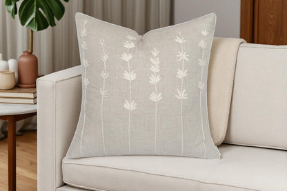 VAGMINE Hand Embroidered Linen Throw Pillow Cover 18x18 – Natural Square Decorative Accent Cushion for Sofa, Bed & Couch – Daisy