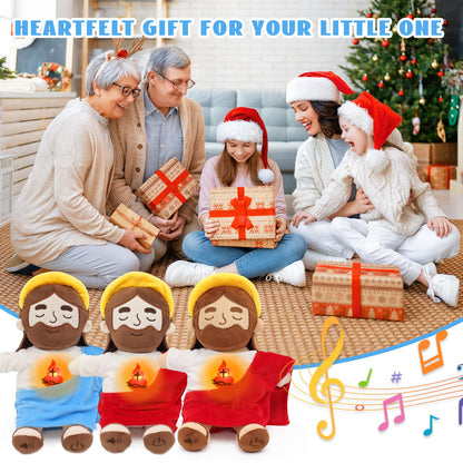 Yelakey Soothing Jesus Plush Toys with Light & Sound, 15" Jesus Stuffed Breathing Plushy Doll, Christian Catholic Religious Plushie Christmas Easter Gifts for Kids Baby (Brown)
