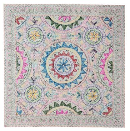 Purpledip Cotton Tapestry 'Valley Of Flowers': Vintage Embroidery Table Cover Or Wall Hanging (11361)