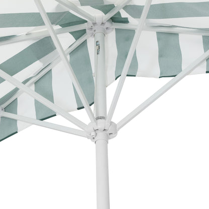 JONATHAN Y Half Umbrella UMB1201L Beverly 9 ft. Designer Classic Scalloped Fringe Market Patio with Crank, Tilt Button and UV Protection in Green/White, White Pole
