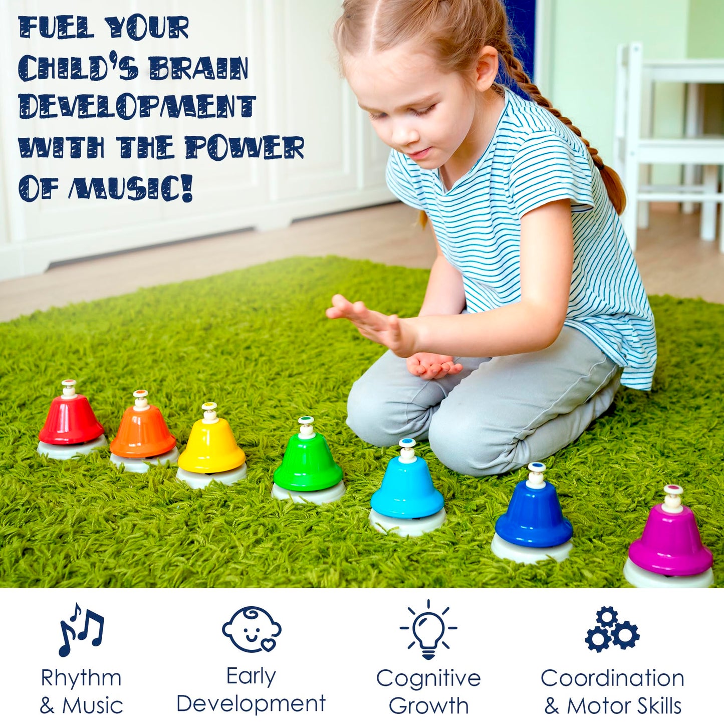 MINIARTIS Desk Bells for Kids | Educational Music Toys for Toddlers 8 Notes Colorful Hand Bells Set | Kids Musical Instrument with 15 Songbook | Great Birthday Gift for Children
