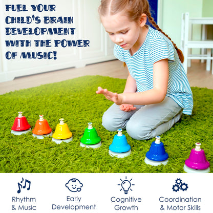 MINIARTIS Desk Bells for Kids | Educational Music Toys for Toddlers 8 Notes Colorful Hand Bells Set | Kids Musical Instrument with 15 Songbook | Great Birthday Gift for Children