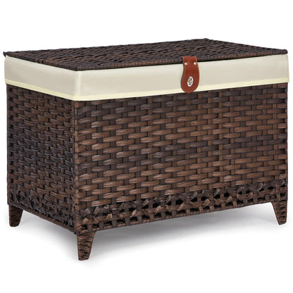 Honjourai Wicker Storage Basket with Lid,Rattan Shelf Basket with Removable Liner Bag,160L Storage Bin,Storage Trunk with Heightened Feet,Storage Container for Wardrobe,Home Organizer