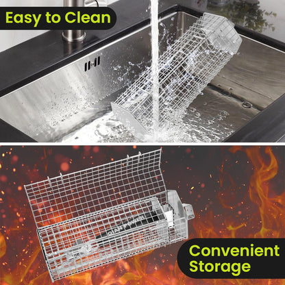 Grill Baskets 2PCS 304 Stainless Steel with Removable Wooden Handle Hexagon Design for BBQ Camping & Outdoor Cooking Accessories, Great Gift for Grill Lovers