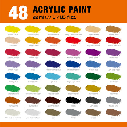 Artbreezing Acrylic Paint Set,48 Colors 0.74 oz/22ml Tubes,Highly Pigment Art Paints for Canvas,Wood,Fabric,Paper, Giftable Choice for Artists,Beginner to Pro (48 Colors)