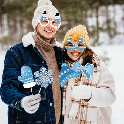 Winter Photo Booth Props, 36Pcs Snowman Photo Booth Props for Winter Wonderland Decorations, Snowflake Photo Booth Prop for Holiday Decorations