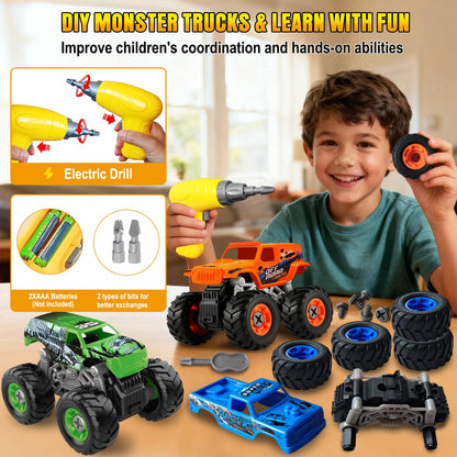Bugrtarey Take Apart Monster Truck Toys for 3 4 5 6 7 8 Year Old Boys, STEM Educational Building Toys with Electric Drill & Storage Box, Kids Toys Christmas Birthday Gifts for Boys Girls Toddlers