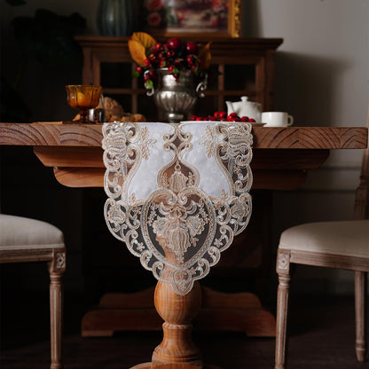 Artbloss Elegant Embroidered Lace Table Runner with Ornate Gold Floral Design Sheer Decorative Runner for Dining Table Wedding Reception Holiday Decor (Champagne Gold, 12“ x 124")