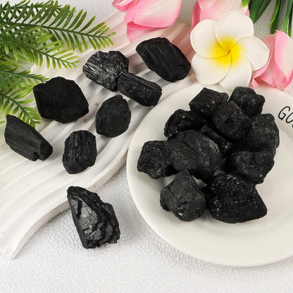 1Lb Natural Rough Black Tourmaline Crystals Stone Large Raw Black Tourmaline Healing Stones Bulk for Tumbling, Wicca & Reiki, Polishing, Wire Wrapping