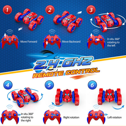 Yeriayha RC Cars Toys for 3 4 5 6 7 8 9 10 Year Old Boys,Double Sided 360° Flip 4WD Remote Control Car 2.4GHz Electric Rechargeable Toys for Ages 4-6 5-7 for Birthday Christmas Basket Stuffers