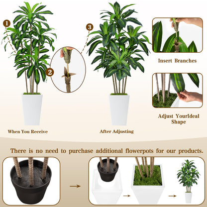 7FT Artificial Dracaena Tree, Fake Tree Indoor with White Tall Planter, Tall Artificial Plants Indoor, Artificial Silk Tree for Home Office Decor Plants Indoor Outdoor (White)