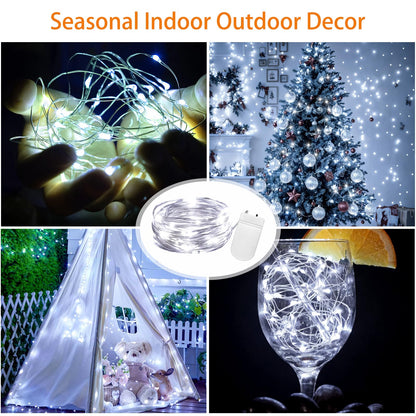 VOOKRY 32 Pcs Fairy Lights Battery Operated String Lights - 10 ft 30 LEDs Waterproof Silver Wire Mini Firefly Starry Moon Lights for DIY Crafts Wedding Party Table Centerpieces Christmas(Cool White)
